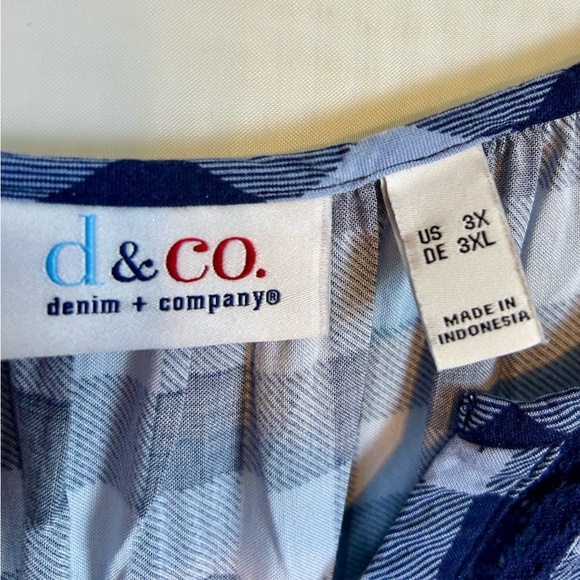 Denim & Co Women’s Blue Plaid Pullover Long Sleeve Lace Trim Top 3XL - Picture 5 of 9